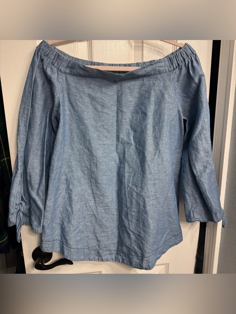 Free People Chambray Off-Shoulder Top in Light Blue